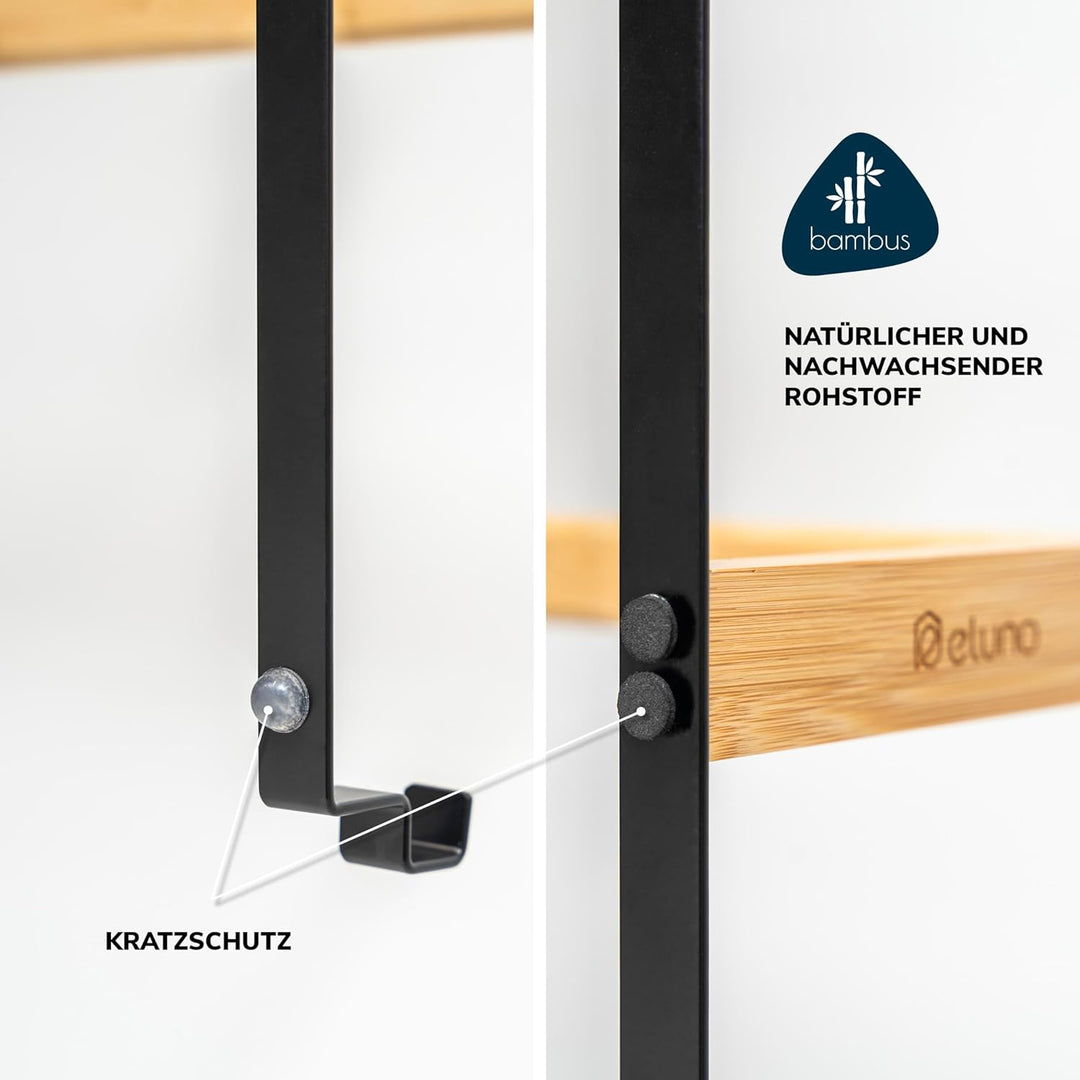 eluno Tür-Hängeregal aus Metall und Bambus, Tür-Handtuchhalter mit 2 Handtuchstangen, 4 praktische H