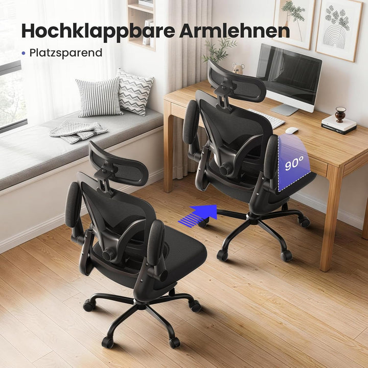 naspaluro Ergonomischer Bürostuhl mit Dynamischer Lordosenstütze, Schreibtischstuhl mit 3D-Kopfstütz