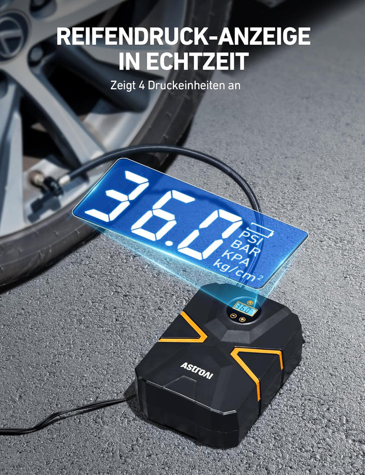 AstroAI Luftkompressor luftpumpe Auto 150 PSI Autoreifen Kompressor 12V mit Echtzeit-Digitalbildschi