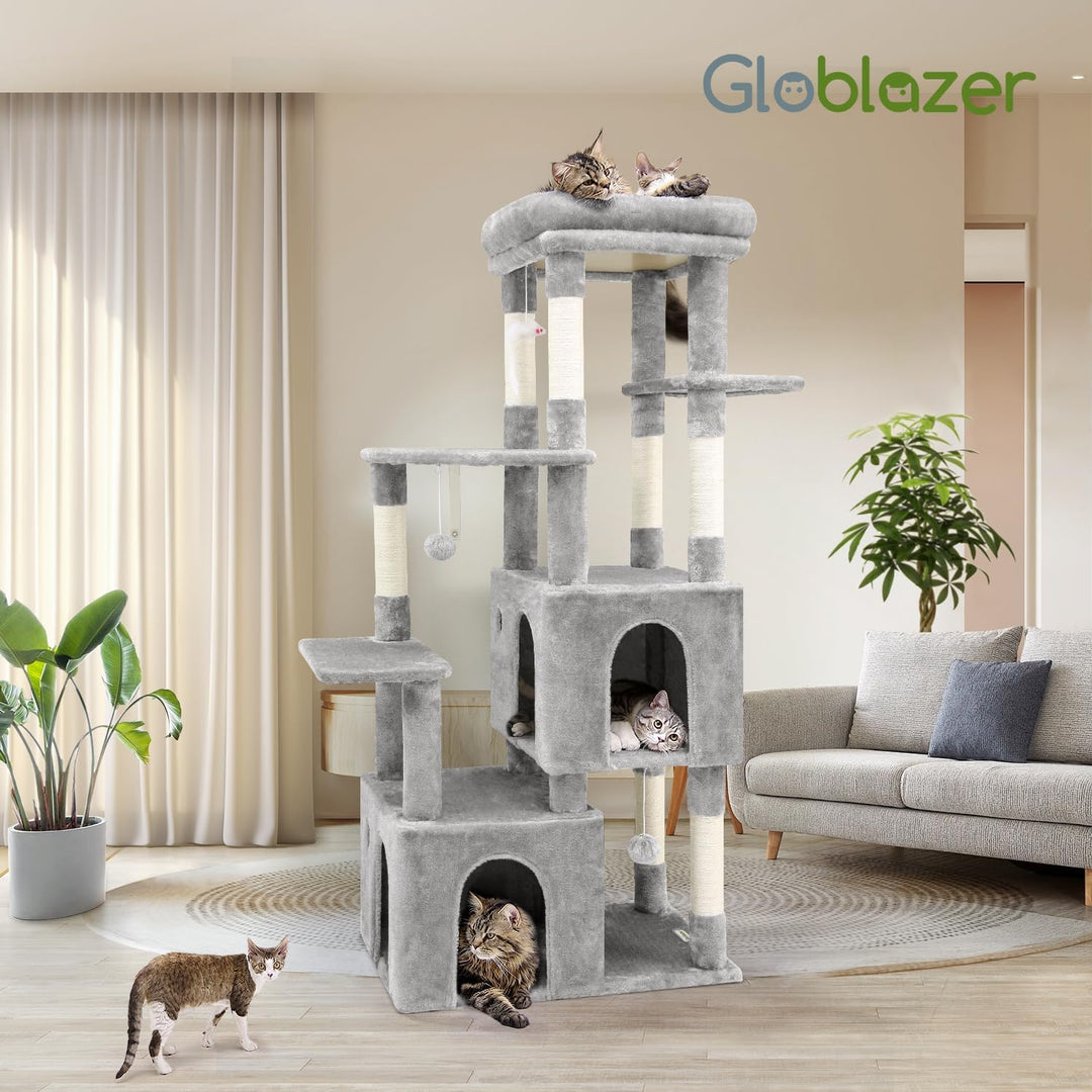 Globlazer Kratzbaum für 3-5 Grosse Katzen 156 cm mit 2 Extragross Katzenhaus 45 * 40 * 35CM, Grosse