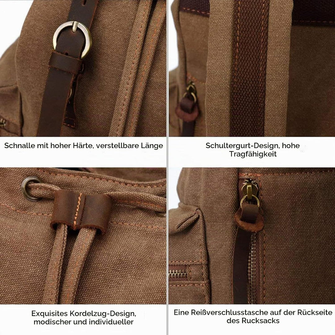 Retro Segeltuch Rucksack, Canvas Vintage Rucksack Laptop Daypack Schulrucksack Reisetasche Lederruck