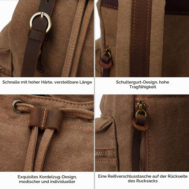 Retro Segeltuch Rucksack, Canvas Vintage Rucksack Laptop Daypack Schulrucksack Reisetasche Lederruck
