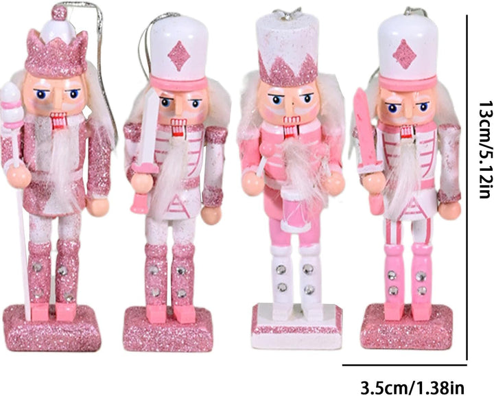 Nussknacker Weihnachtsdekoration,Festliche rosa Weihnachtsdekoration für e 4 Stücke,Holz Deko Figure