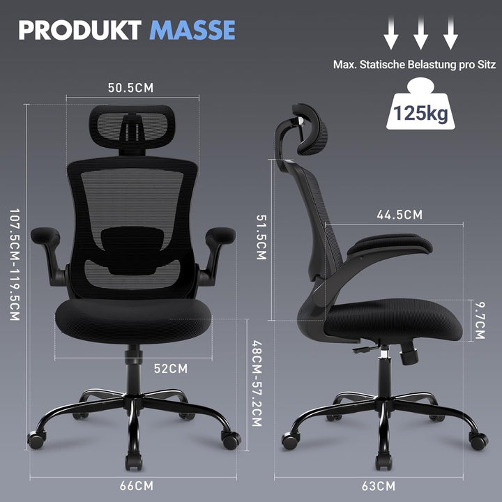 COLAMY Bürostuhl Ergonomisch, Netz-Schreibtischstuhl mit Verstellbarer Kopfstütze, Chefsessel Office
