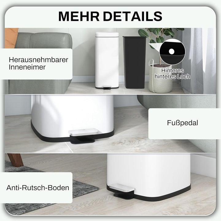 HOMCOM Mülleimer 30L Treteimer Kosmetikeimer Abfalleimer mit Deckel und Fusspedal, Müllbehälter mit