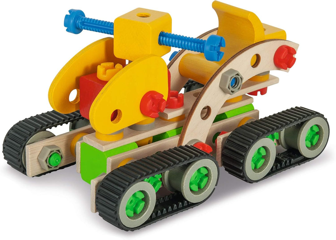 Eichhorn Constructor Raupenbagger, vielseitiges Holzspielzeug, 170 Bauteile, 4 Verschiedene Konstruk