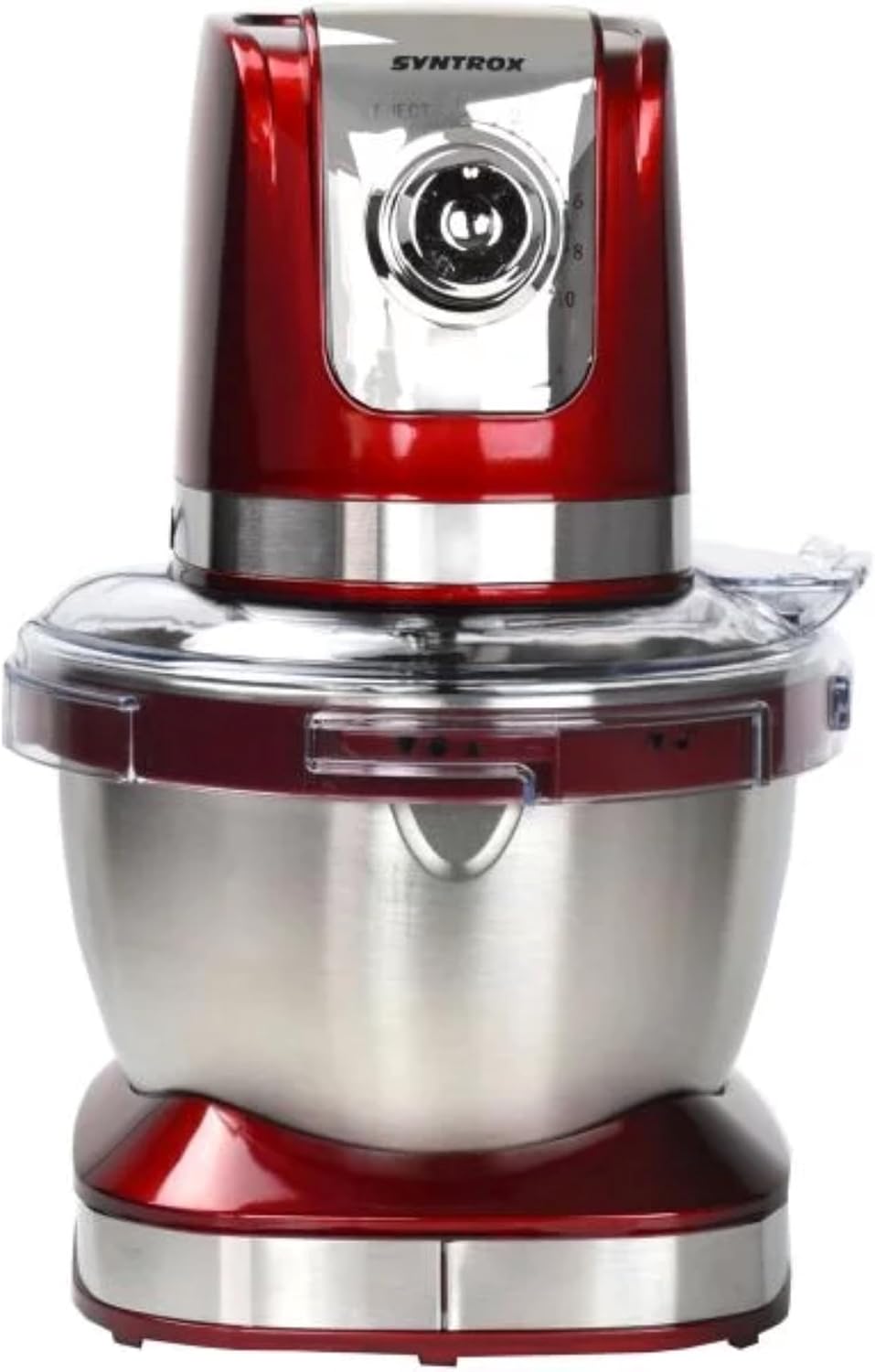 Syntrox Küchenmaschine & Knetmaschine Rot Vindas mit Edelstahl-Behälter, Multifunktionale Knetmaschi