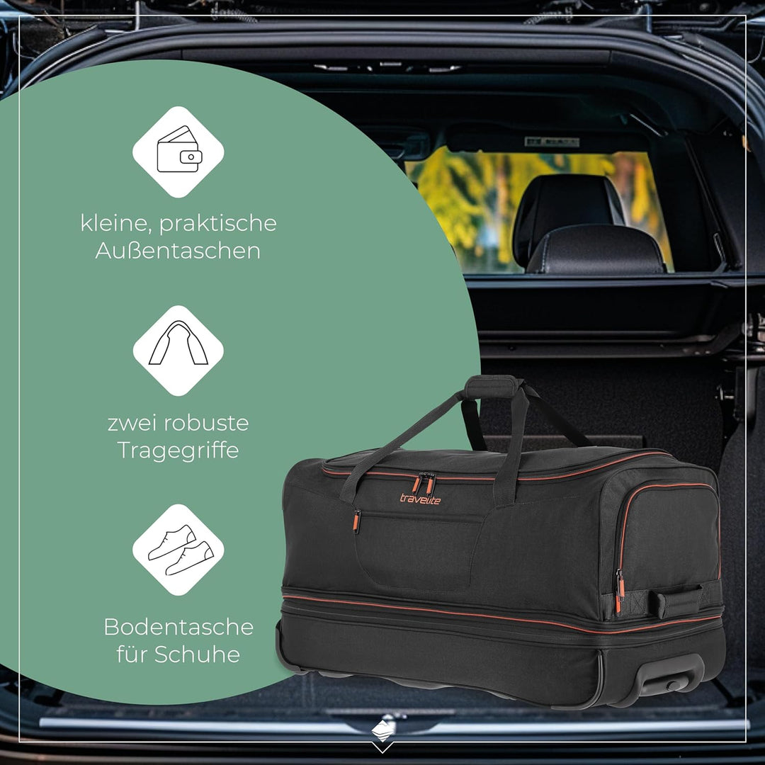 travelite 2-Rad Trolley Reisetasche Gr. L mit Dehnfalte, Gepäck Serie BASICS: Weichgepäck Reisetasch