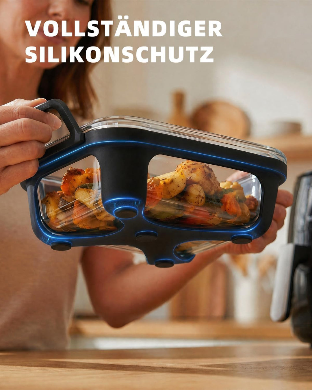 2 Stück Auflaufform Airfryer, Glas Heissluftfritteuse, BPA-frei, 2 Kammern