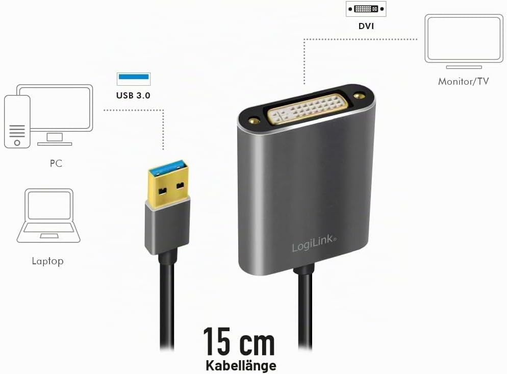 LogiLink Adapter USB 3.0 auf DVI zu DVI, zu DVI