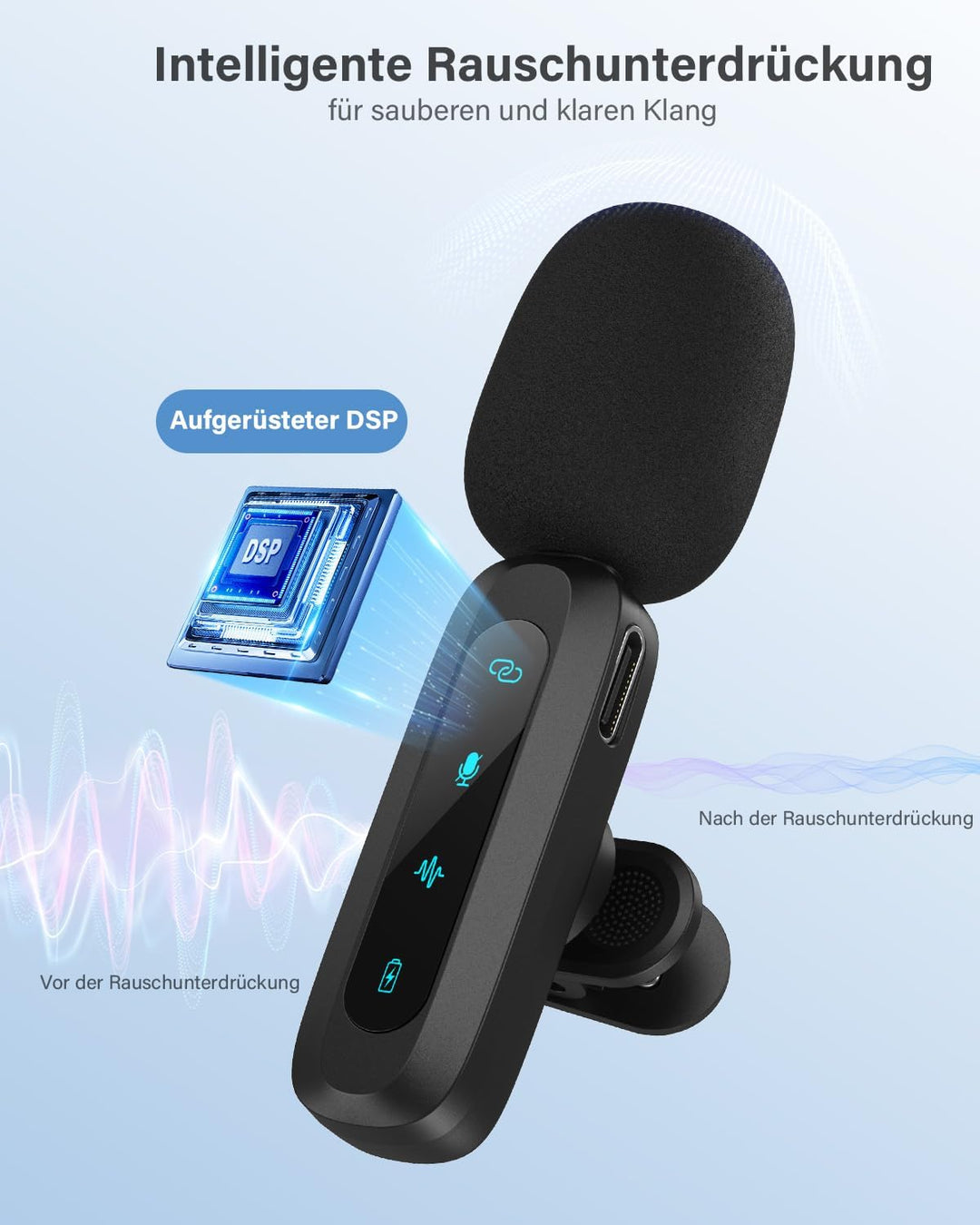 Kabelloses Lavalier-Mikrofon für iPhone, iPad, Android-Handy, 2er-Pack Mini-Mikrofon mit Rauschunter