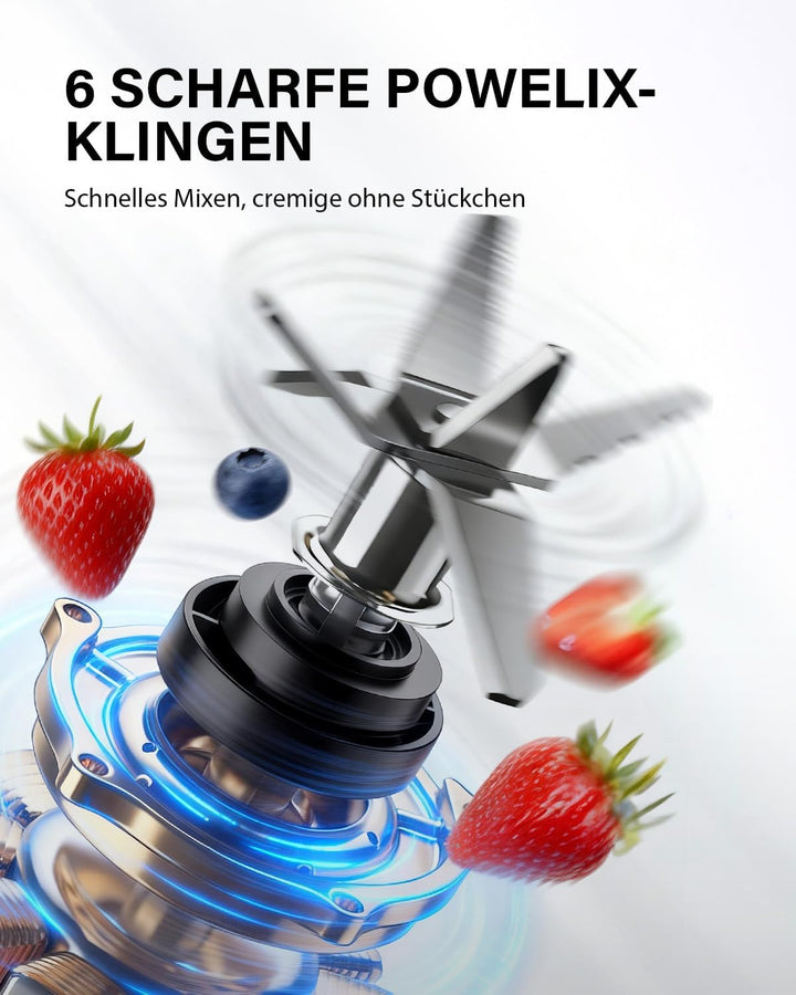 TWOMEOW Standmixer, 1500 W, Eisknackmesser 6-Klingen FüR Mixer, Smoothie Maker Mit 4 Programme + Pul