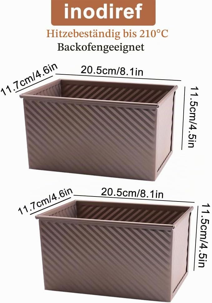inodiref 2 Stück Brotbackform mit Deckel Antihaft Toastbrot Backform Kastenform mit Deckel mit Belüf