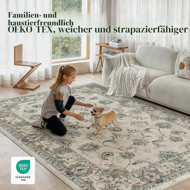 CHOSHOME Vintage Teppich Wohnzimmer 80X150CM Waschbarer Kurzflor Boho Weiche Teppich Mit Orient Desi