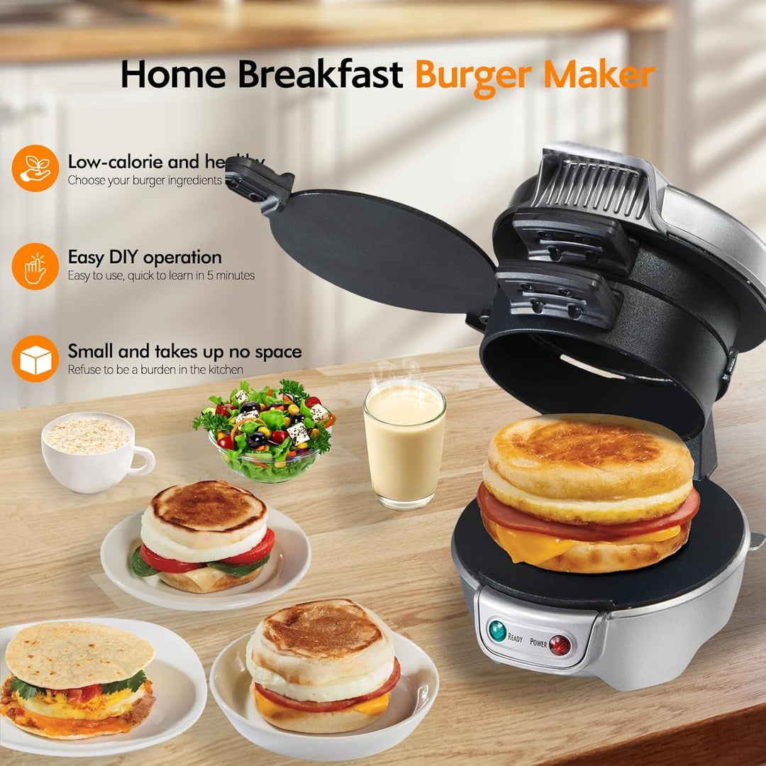 Elektrischer Sandwichtoaster Burger Maker, Muffin Maker & Gegrillter Sandwichmaker, Mit OmelettRing,