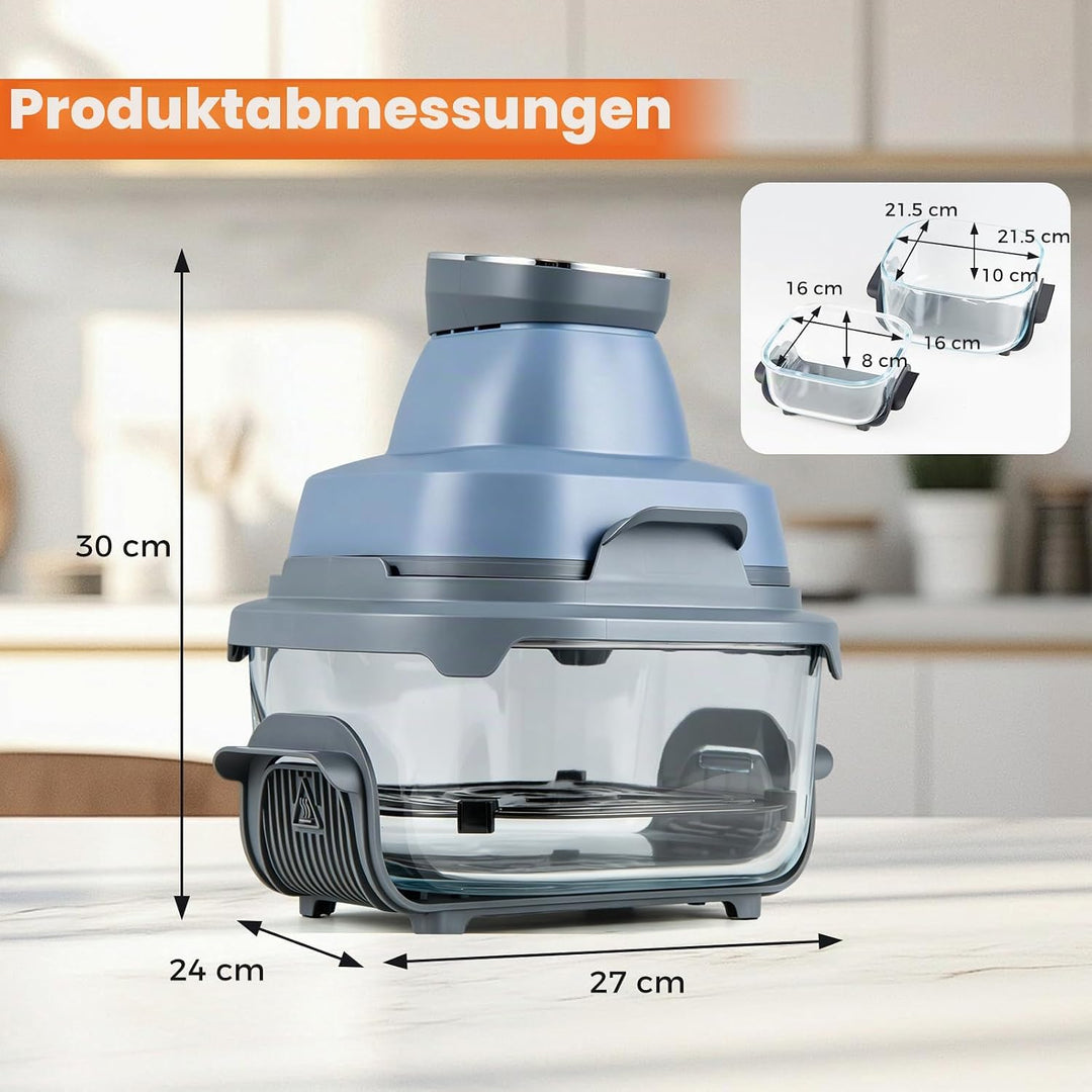 LIFEZEAL Tragbare 6-in-1 Heissluftfritteuse, 4 L &amp; 1,7 L austauschbare Glasbehälter mit Deckel, Heis