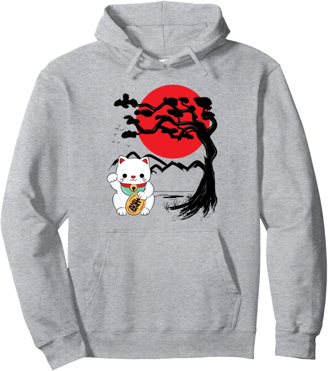 Japanische Maneko Neko Glück Katze mit Bonsai Pullover Hoodie