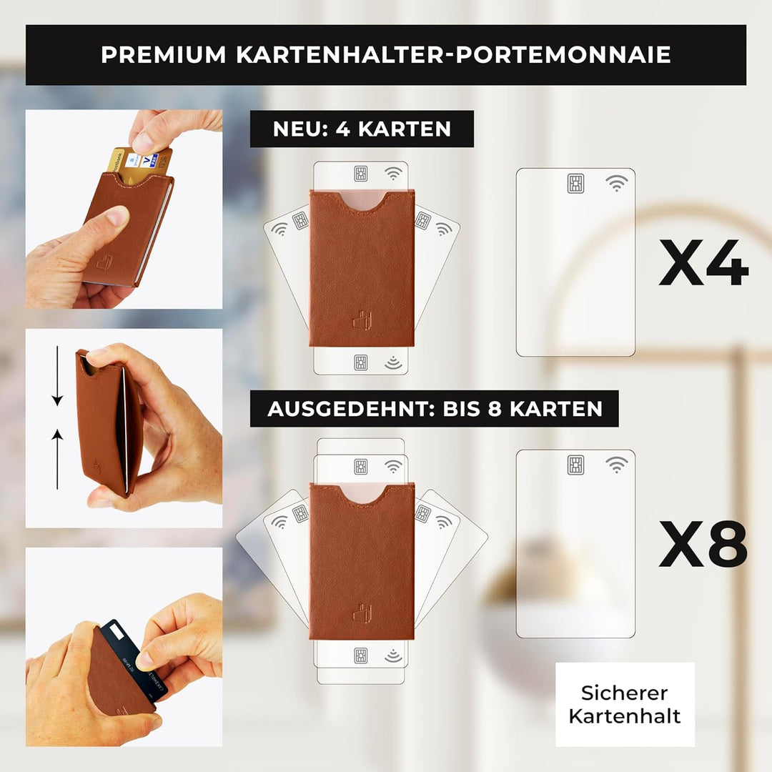 W4LLET® Card Holder Wallet, Ultra dünn [braun, Glattleder] 2X Kartenetui RFID Schutz | Handmade in G