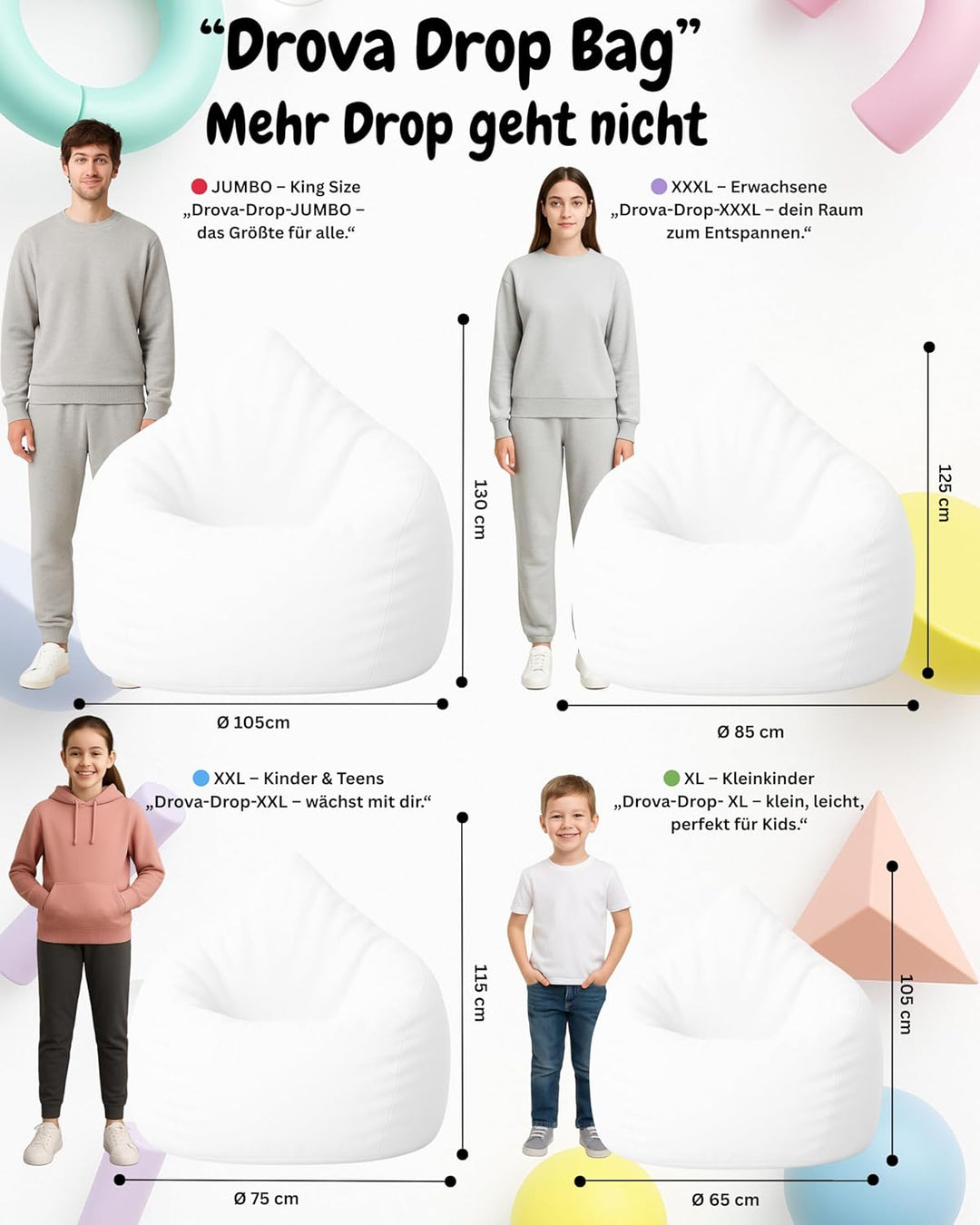 PATCH HOME Patchhome Sitzsack Tropfenform mit Reissverschluss Nachfüllbar - für In &amp; Outdoor - mit S