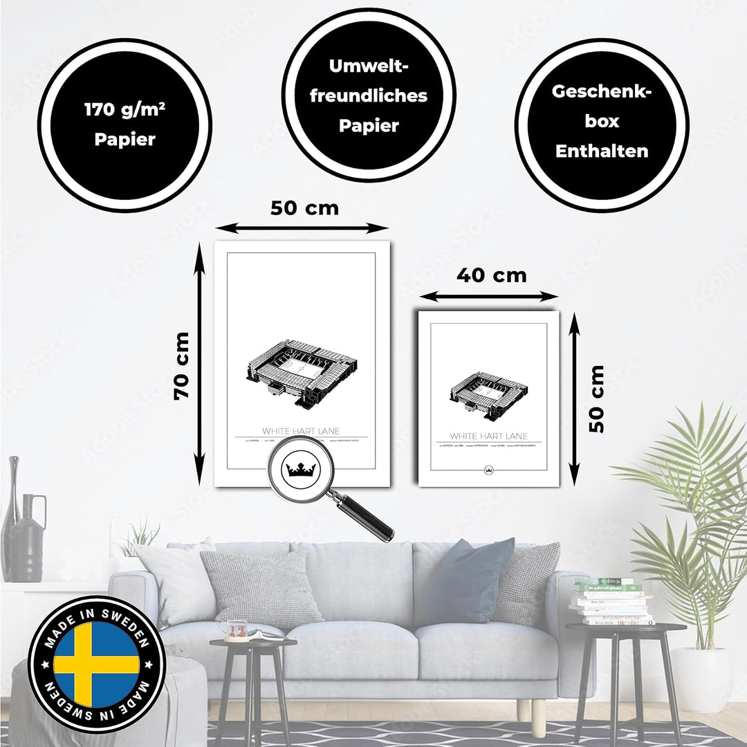 Sverigemotiv Fussballstadion-Wandkunstdruck – Fussballgeschenke für Jungen, Mädchen, Männer – Beste