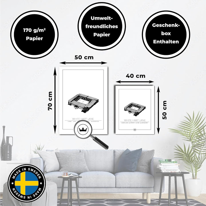 Sverigemotiv Fussballstadion-Wandkunstdruck – Fussballgeschenke für Jungen, Mädchen, Männer – Beste