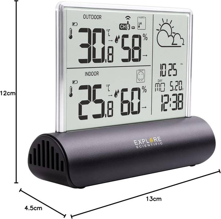 Explore Scientific WSH4501 Wetterstation mit Klarglas Display, barometrischer Druck, Temperatur und