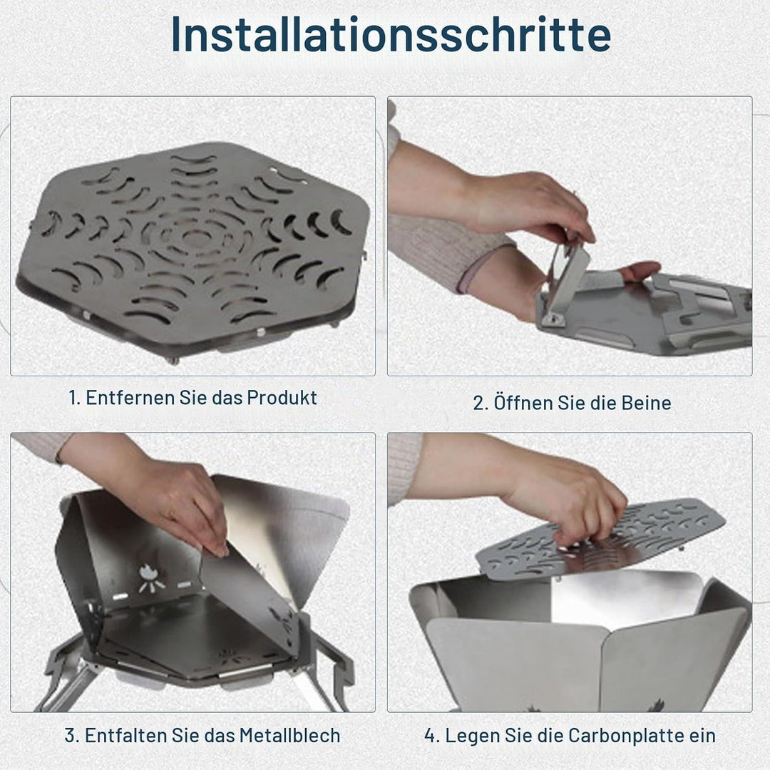 Tragbare Feuerstelle für Camping, Faltbare Feuerstelle Edelstahl Outdoor, Camping Feuerschale für Pi