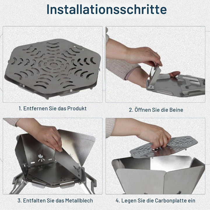 Tragbare Feuerstelle für Camping, Faltbare Feuerstelle Edelstahl Outdoor, Camping Feuerschale für Pi