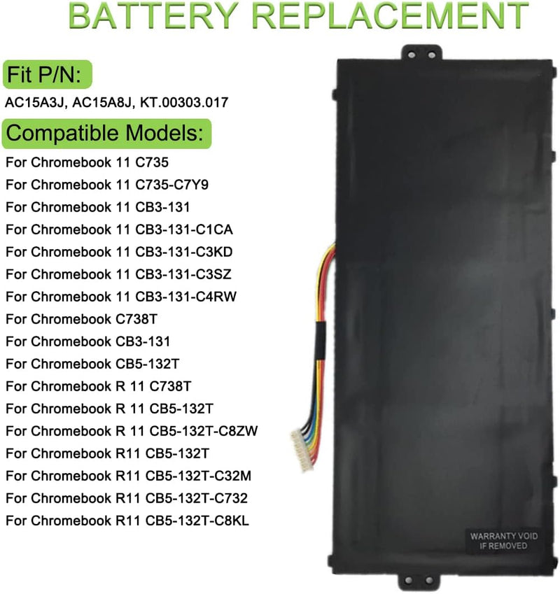 XITAIAN 10.8V 36Wh 3490mAh AC15A3J AC15A8J KT.00303.017 Ersatz Laptop Akku für ACER Chromebook 11 C7