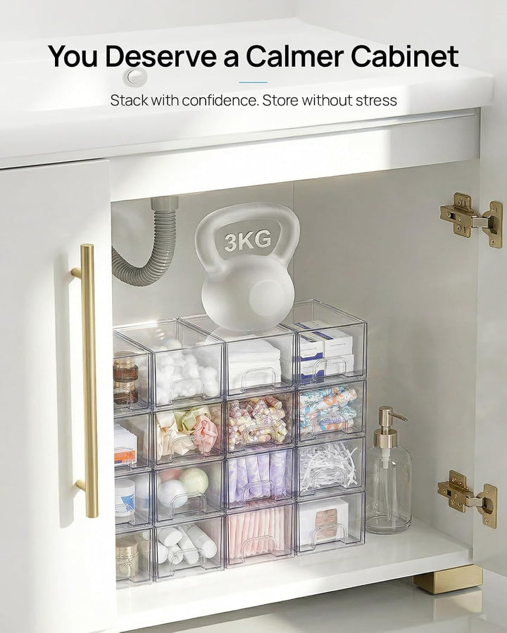 Vtopmart 2er-Set Kleine Schubladen Organizer, Transparent Badezimmer Organizer mit 16 rutschfeste Ma