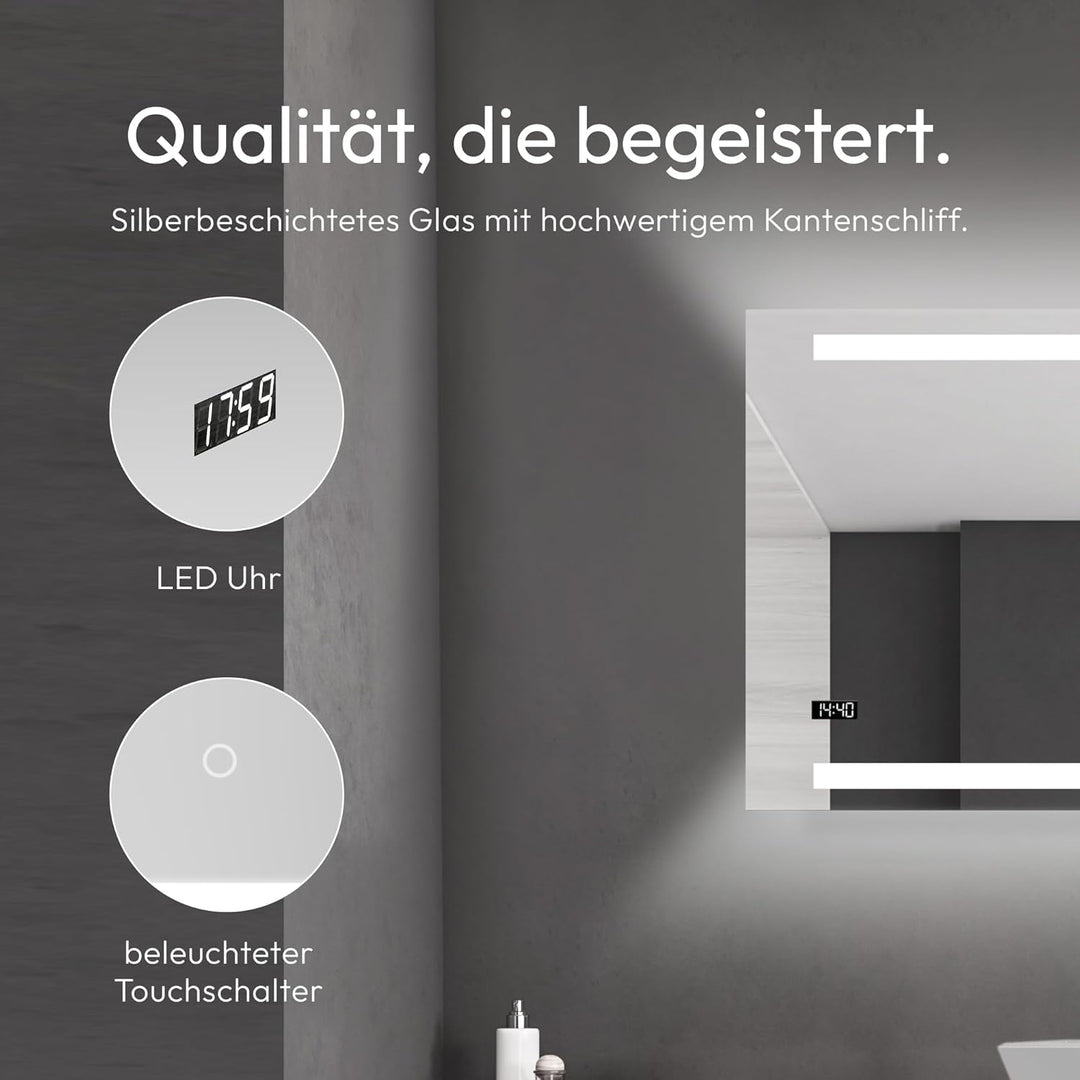 Talos King Badspiegel mit Beleuchtung – LED Badezimmerspiegel 80x60 cm – Wandspiegel mit beleuchtete