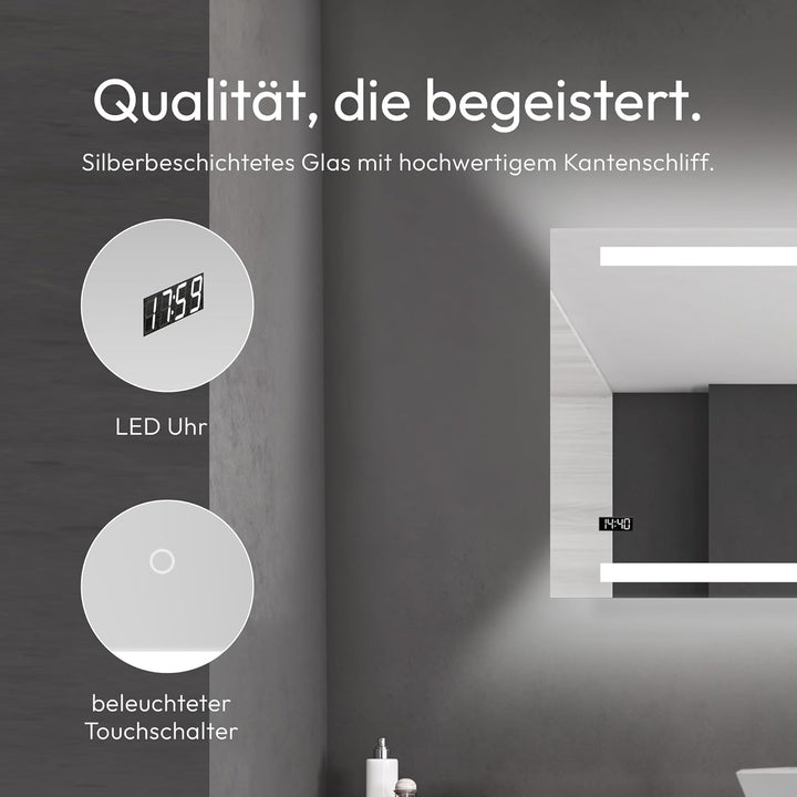 Talos King Badspiegel mit Beleuchtung – LED Badezimmerspiegel 80x60 cm – Wandspiegel mit beleuchtete
