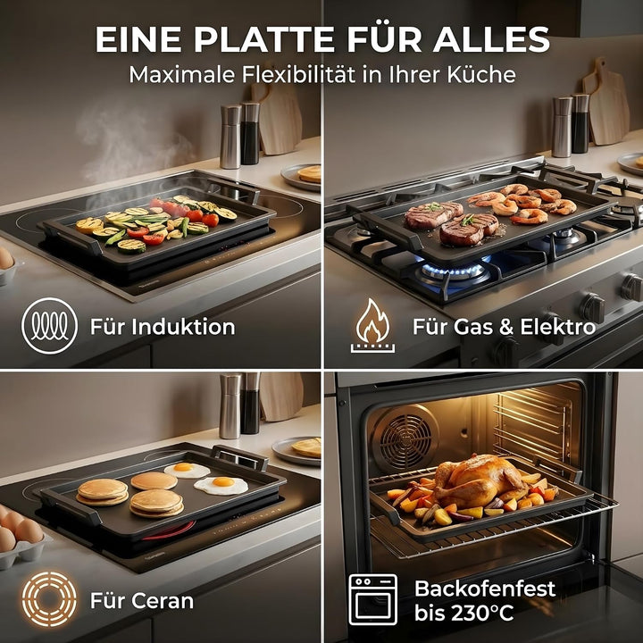 Lieblingspfanne Teppanyaki Grillplatte 41x24 cm I mit Seitengriffen I glatte antihaftbeschichtete Pl