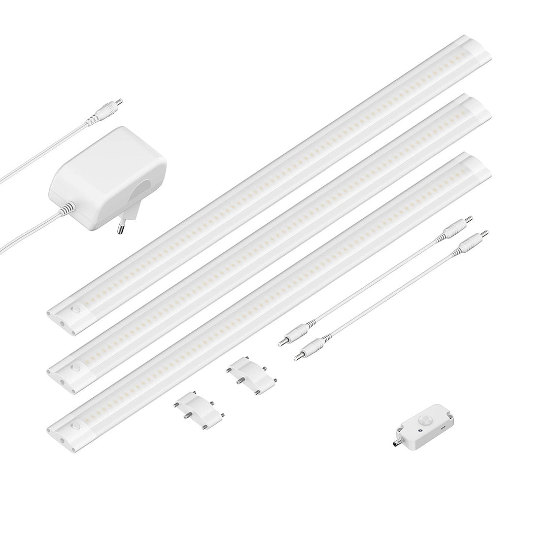 ledscom.de LED Unterbau-Leuchte SIRIS weiss matt mit Bewegungsmelder, flach, je 50cm, je 655lm, weis
