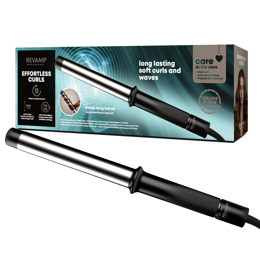 REVAMP Effortless Curls Extra Langer Lockenstab 32mm - Lockenstab lange Haare – Lockenstyler mit Arg