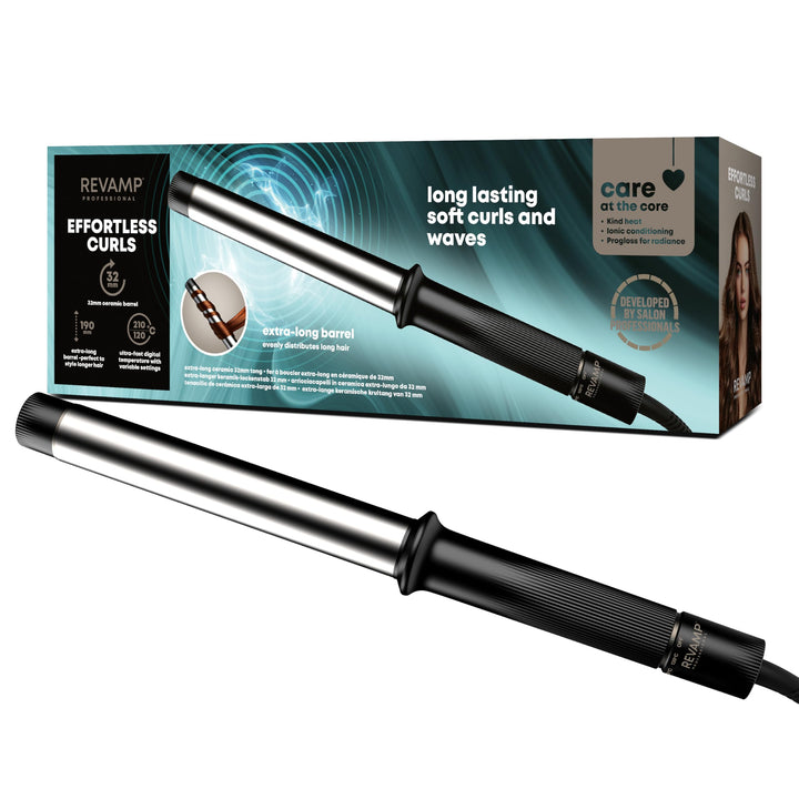 REVAMP Effortless Curls Extra Langer Lockenstab 32mm - Lockenstab lange Haare – Lockenstyler mit Arg