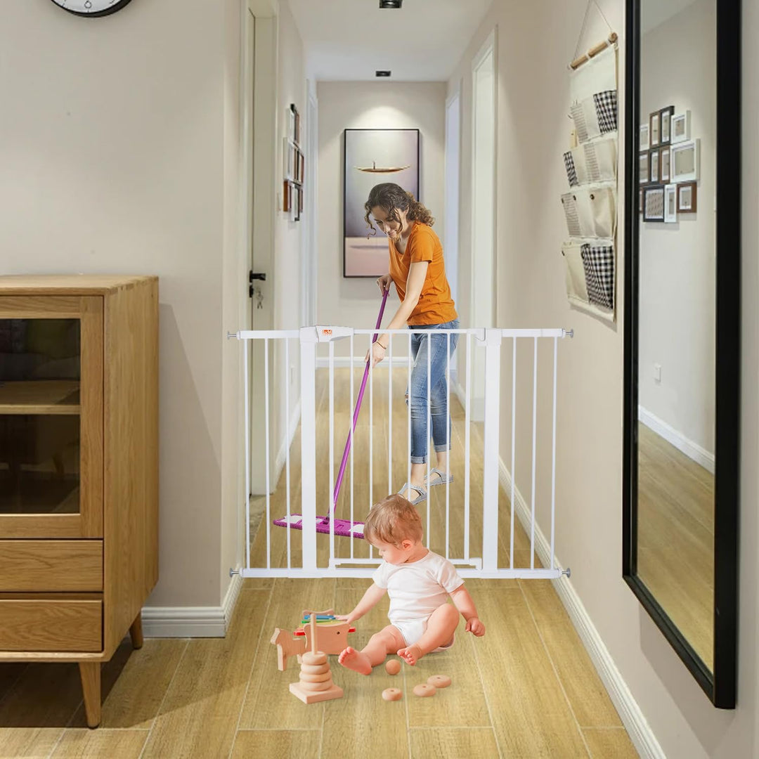 LAOYE Treppenschutzgitter ohne Bohren, Extra Hoch 76 cm Höhe, 75-124 cm Breite, Türgitter Baby mit 3
