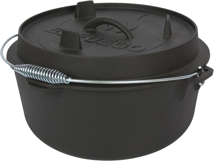 Dutch Oven 13,6 Liter von El Fuego®, 100% Gusseisen, inkl. Schürhaken und Tragebügel, Camping & Outd