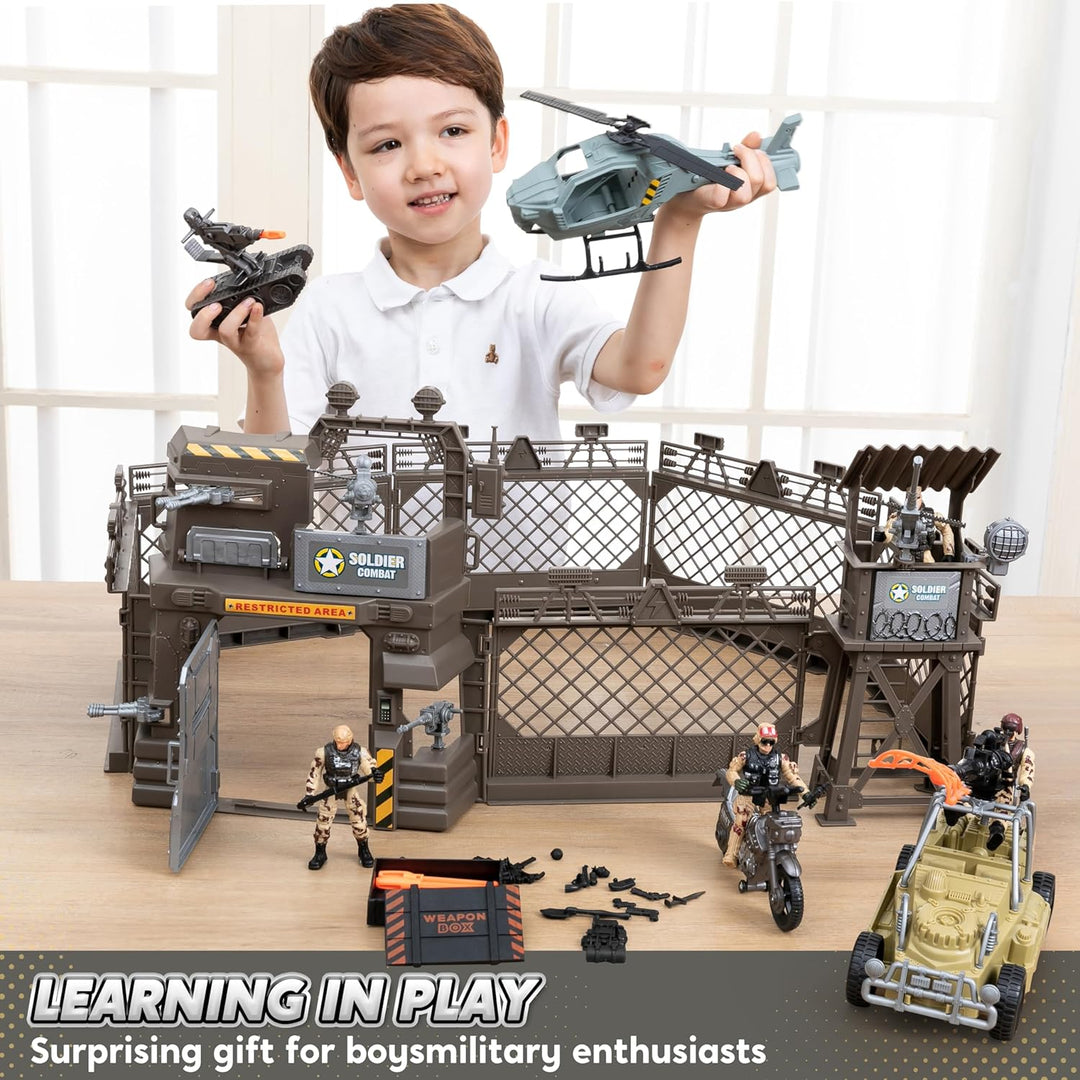 JOYIN Militärstützpunkt Spielzeug Set einschliesslich Militärstützpunkt, Militärfahrzeuge,Actionfigu