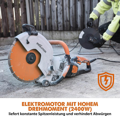 Evolution R300DCT +, 300 mm Betonsäge - 2400W Motor, kein Benzin, 115 mm Schnitt, inkl. Premium Diam