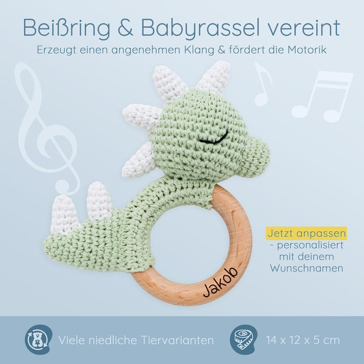 Personalisierter Beissring Baby - Niedlicher Greifling für Baby's ab 0 Monate - Babyrassel mit Name