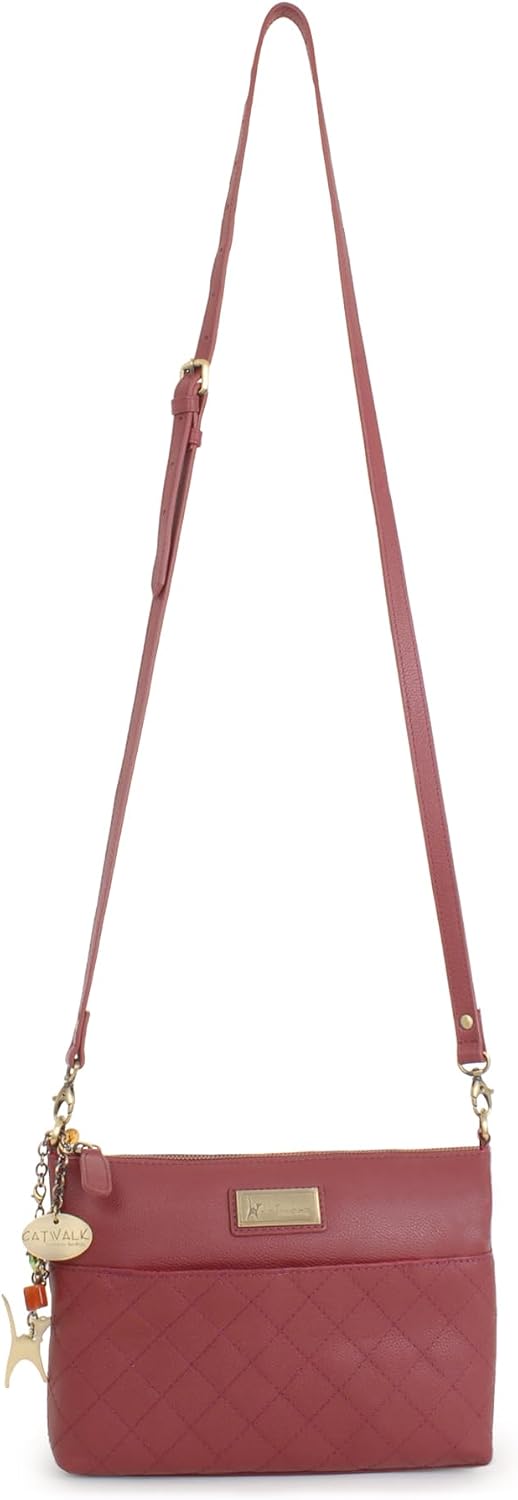 Catwalk Collection Handbags - Damen Umhängetasche Klein - Crossbody Bag - Gesteppte Leder - Clutch m