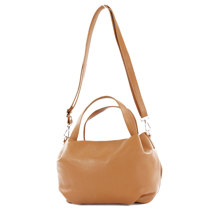 modamoda de - T218 - ital. Damen Henkeltasche Klein Leder Cognac, Cognac