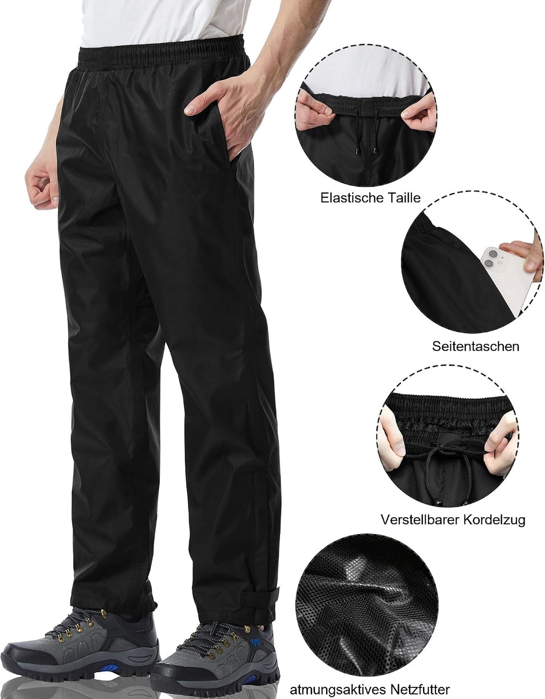 Coutyuyi Regenhose für Herren wasserdichte Leichte Winddichte Outdoorhose zum Wandern Camping Golf L