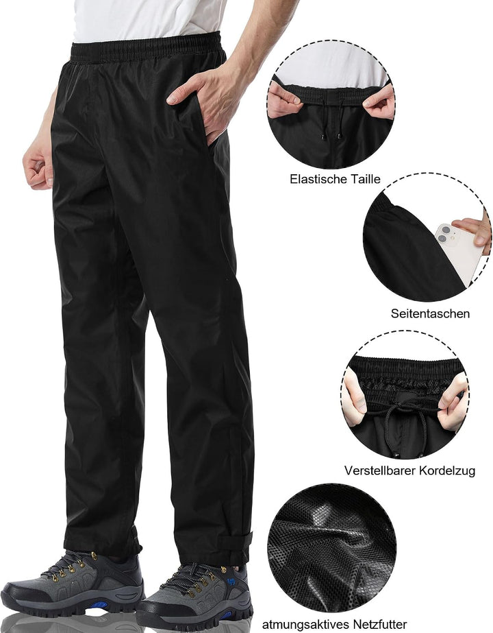 Coutyuyi Regenhose für Herren wasserdichte Leichte Winddichte Outdoorhose zum Wandern Camping Golf L