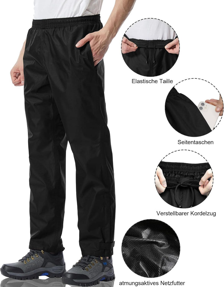 Coutyuyi Regenhose für Herren wasserdichte Leichte Winddichte Outdoorhose zum Wandern Camping Golf L