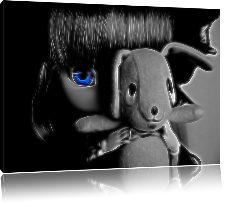 Dark anmutige Rotkäppchen-Pullip mit Hundekuscheltier schwarz/weiss Deluxe Format: 100x70 cm auf Lei