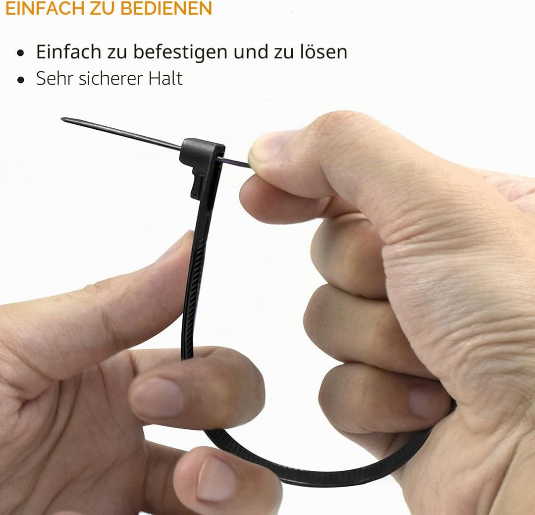 Meccion Wiederverwendbarer Kabelbinder 100 Stück UV-Beständig Starkes Nylon Wiederlösbar Kabelbinder
