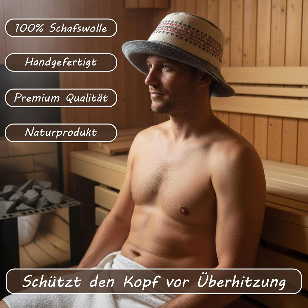 Saunahut Herren Perfekte Saunamütze aus 100% Filz - Sauna Hut Filzhut Sauna Mütze Herren Kopfbedecku