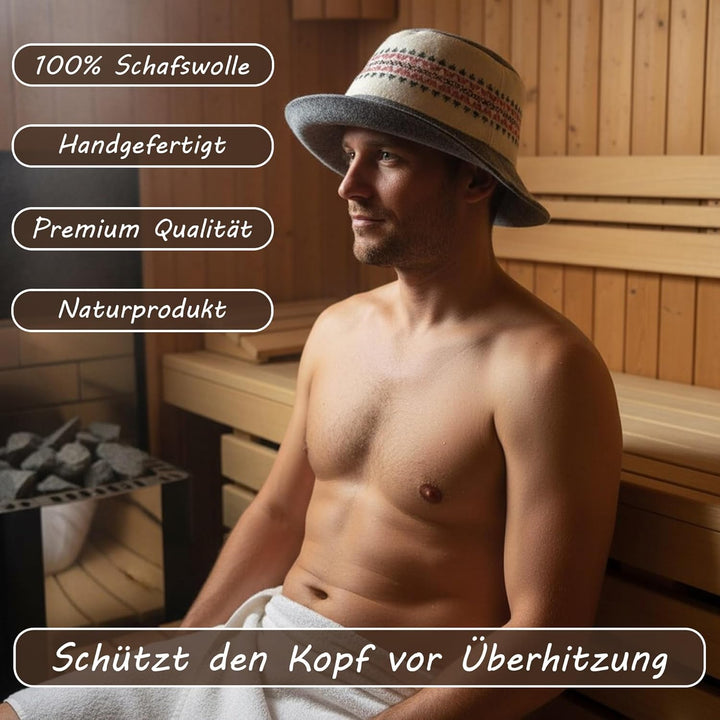 Saunahut Herren Perfekte Saunamütze aus 100% Filz - Sauna Hut Filzhut Sauna Mütze Herren Kopfbedecku